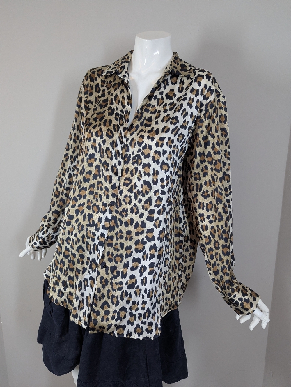 Zara Leopard Print Blouse Oversized Button Up Animal Print Top XS
